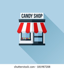 Vector icon of stylish shop or store or boutique with awning