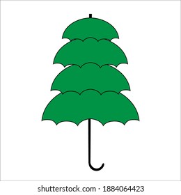 Vector icon stylized Christmas tree in the form of a green four-tiered umbrella isolated on a white background