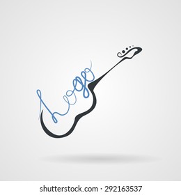Vector Icon With The Stylized Image Of An Acoustic Guitar. Logo