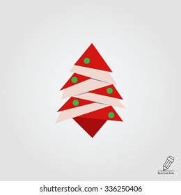 Vector icon of stylized red Christmas tree decorated with balls