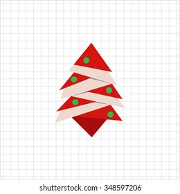 Vector icon of stylized red Christmas tree decorated with balls