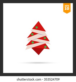 Vector icon of stylized red Christmas tree decorated with balls