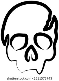 Vector icon of a stylized skull, featuring a minimalistic and bold line art design. Isolated on a transparent background, this illustration is ideal for Halloween, logos, and tattoo designs