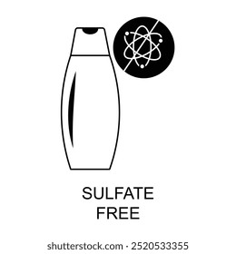 Icono de Vector para Sulfate-Free. Icono de una molécula de sulfato tachada con una gotita de agua, que simboliza cosméticos sin sulfato.