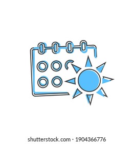 Vector icon summer calendar cartoon style on cartoon style on white isolated background.
