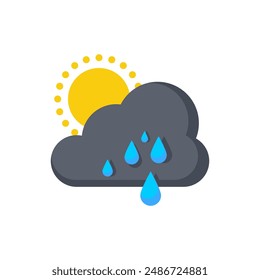 Vector icon of the Sun with black clouds and water droplets. Illustration of vector marks for hot rainy weather. On a blank background and can be edited again.