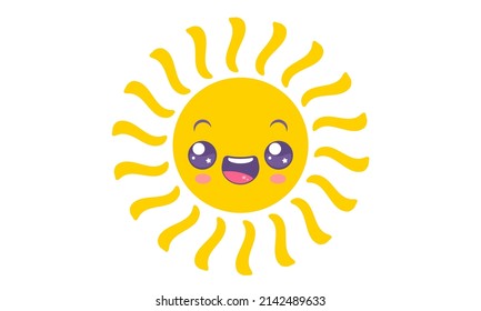 Vector icon of sun in kawaii style. Vector emoji of funny sun.