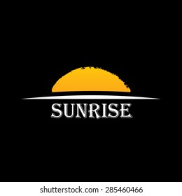 Vector Icon Sun Over Horizon. Sunrise Logo Yellow Symbol