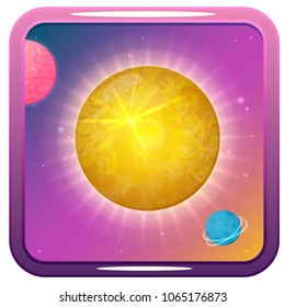 Vector icon with Sun, planets and stars. Perfect for games and apps devoted to science and universe.