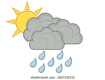 Vector icon of sun, rain and cloud. Vector illustration.
