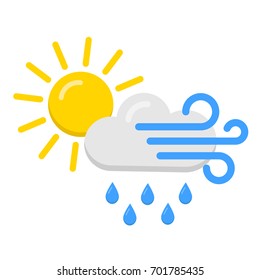 Vector icon of sun, rain and cloud. 