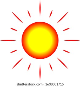 Vector icon of the Sun showing the glowing hot sun with orange sun rays 