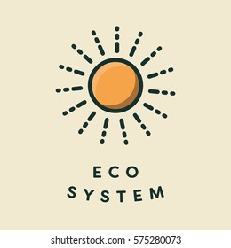 Vector icon of sun with text eco system