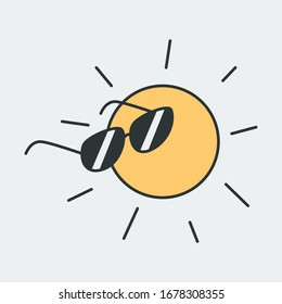 Vector icon of a sunglasses with a sun in background. It represents a concept of summer, fun, beach and family vacation. Also can be used as a logo