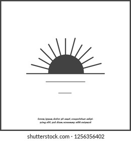 Vector icon sunset, sunrise symbol illustration on white isolated background. Layers grouped for easy editing illustration. For your design. 