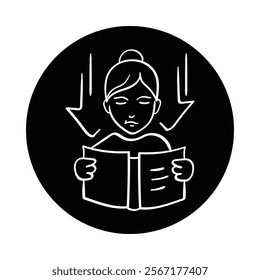 Vector icon for suspiciousness. Hand-drawn illustration of a person reading with an alert expression, symbolizing doubt and mistrust.