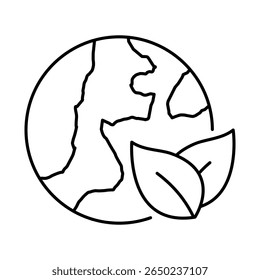 Icono del Vector de la sostenibilidad: la tierra y las hojas representan las prácticas de IA ecológicas y la administración ambiental. Contorno negro.