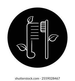 Vector icon for Sustainable Personal Care. A toothbrush with leaves symbolizing eco-friendly and biodegradable personal care products.