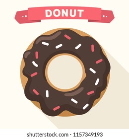 Icono vectorial de un donut dulce en el cristal de chocolate. Ilustración de un postre de estilo plano. Texto: No.