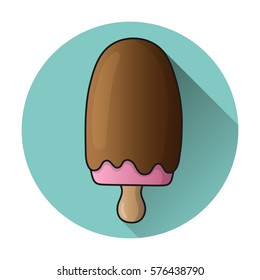 Vector icon sweet pink ice cream in chocolate. Ice Cream icon.