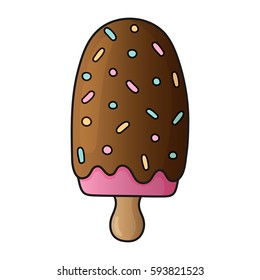 Vector icon sweet pink ice cream in chocolate.