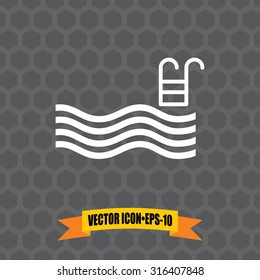 Vector Icon of Swimming Pool on Dark Gray Background. Eps.10.