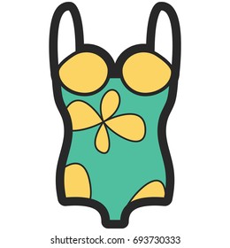 Vector Icon of a swimming suit for women in flat style with outline. Pixel perfect. Business and office look. For shops and stores 