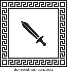 Vector icon sword in a frame with a Greek ornament