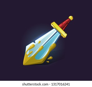 Vector icon sword. Game subject, thing, object, item. Game concept and design. Design element. Magical magic. Game assets and tile. Symbol of force and attack. Fantasy, fiction style. 
