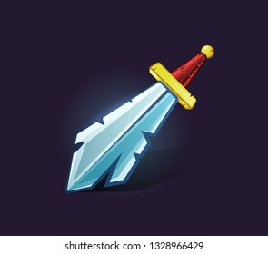Vector icon sword. Game subject, thing, object. Game concept and design. Design element. Magical magic. Game assets and tile. Symbol of force and attack.
 Fantasy, fiction style. 
