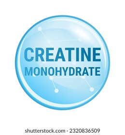 Vector icon or symbol of creatine monohydrate isolated on white background. Amino acid, supplement used to gain muscle, improve performance, increase strength in sports and exercise especially workout