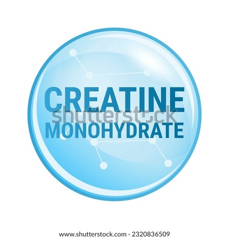 Vector icon or symbol of creatine monohydrate isolated on white background. Amino acid, supplement used to gain muscle, improve performance, increase strength in sports and exercise especially workout