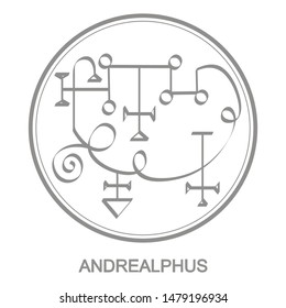 Vector icon with symbol of demon Andrealphus. Sigil of Demon Andrealphus