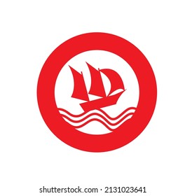 Vector icon symbol illustration sailing ship logo red circle red marine ship