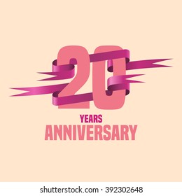 Vector icon, symbol, logo, emblem for 20 years anniversary celebration. Decoration design element for 20th birthday
