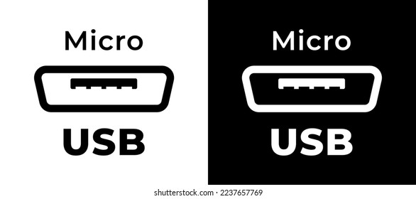 Símbolo de icono del vector Micro USB. Conexión por cable Micro USB para teléfono móvil.