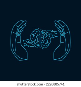 Símbolo vectorial del cerebro de TI de tecnología que se puede editar fácilmente, concepto de transferencia de tecnología