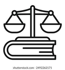 Vector icon symbolizing law with scales balanced on top of a book