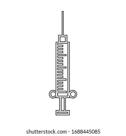 Vector icon, syringe for medicine. Line art. Copy space. Vector illustration
