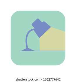 Vector icon. The table lamp is blue and shines on a green background.