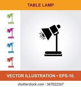 Vector Icon Of Table Lamp With Title & Small Multicolored Icons. Eps-10.