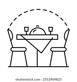 Vector icon for table for two. Displays a dining table setup for two, symbolizing romantic or intimate dining experiences in restaurants.