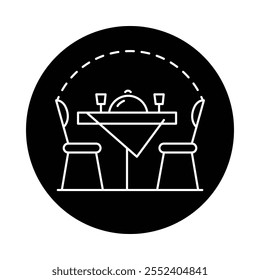 Vector icon for table for two. Displays a dining table setup for two, symbolizing romantic or intimate dining experiences in restaurants.