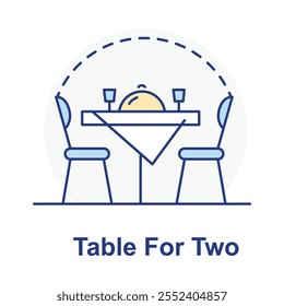 Vector icon for table for two. Displays a dining table setup for two, symbolizing romantic or intimate dining experiences in restaurants.