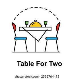 Vector icon for table for two. Displays a dining table setup for two, symbolizing romantic or intimate dining experiences in restaurants.