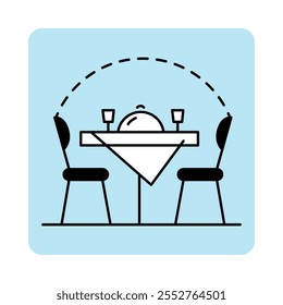 Vector icon for table for two. Displays a dining table setup for two, symbolizing romantic or intimate dining experiences in restaurants.