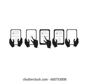 Vector icon with tablet and hand