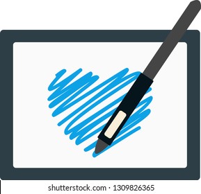 Vector icon of a tablet with stylus pen doing some digital sketches.