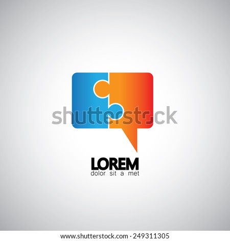 vector icon of talk or chat icon or speech bubble as puzzle. This graphic can represent communication process, people interaction, speech & understanding, discussion & listening