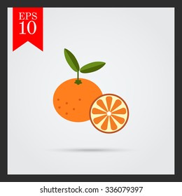 Vector icon of tangerine and cut tangerine half